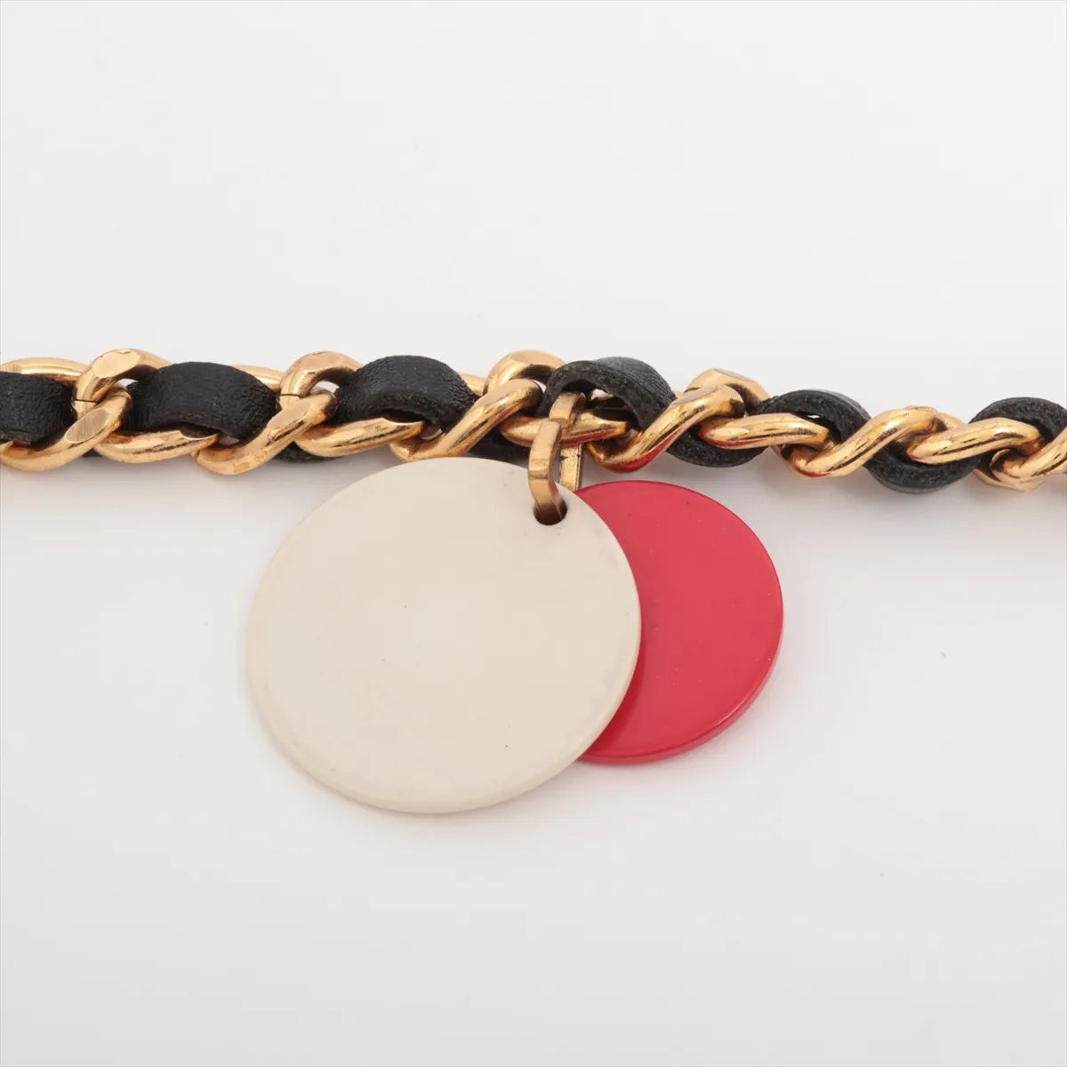 Chanel CC Logo Chain Leather Bracelet  Gold×Black