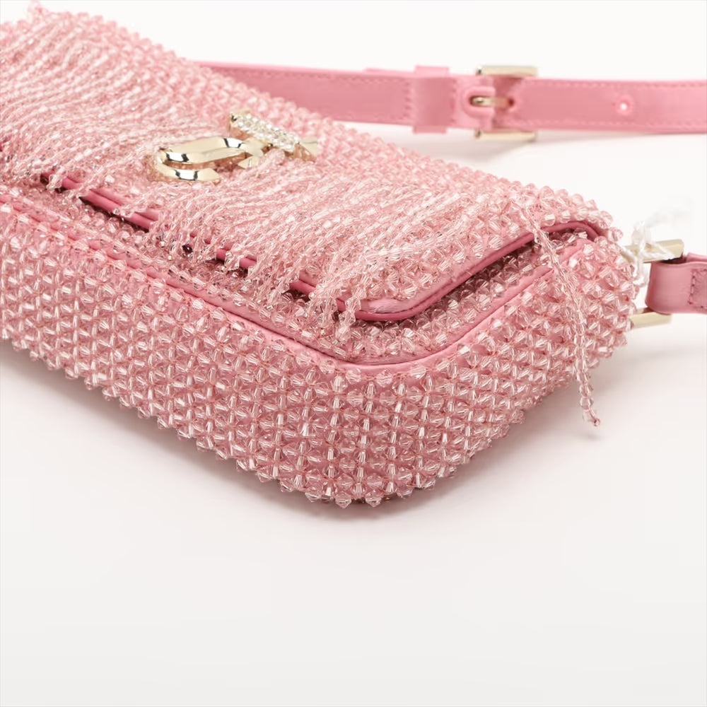 Jimmy Choo Varenne Mini Satin x Beads Shoulder Bag Pink