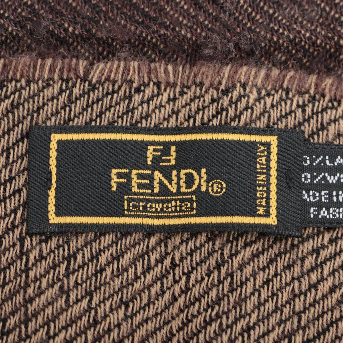Fendi Logo Wool Scarf Brown x Beige