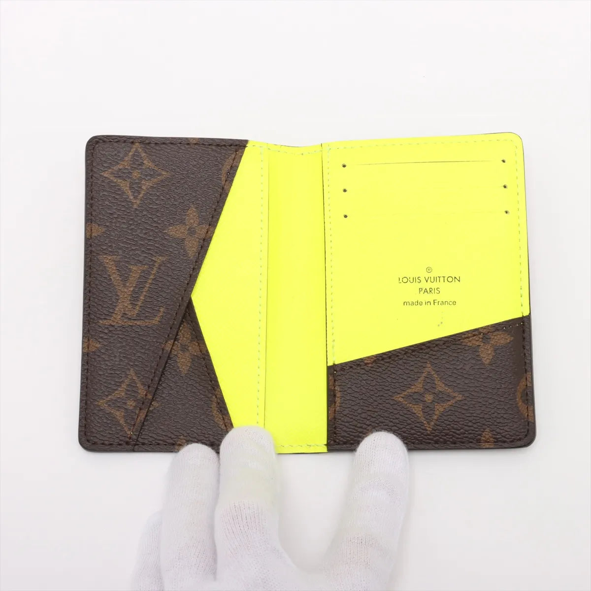 Louis Vuitton Monogram Pocket Organizer Card Case Neon Yellow x Brown