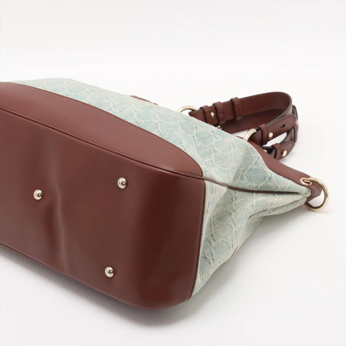 Gucci GG Logo Denim Leather Two-Way Shoulder Bag Blue x Brown