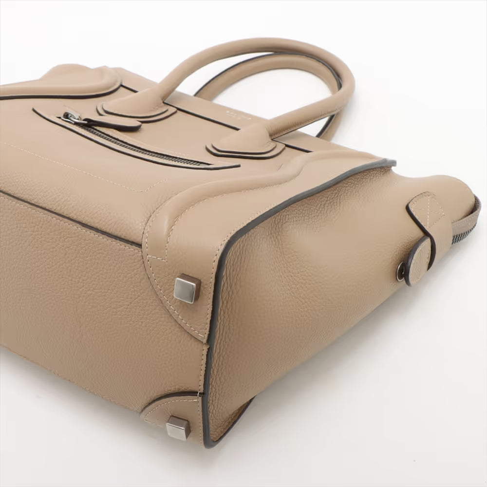 Celine Luggage Micro Shopper Leather Handbag Beige
