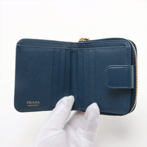 Prada Saffiano Leather Compact Wallet Blue