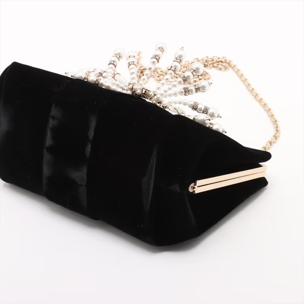 Roger Vivier Velour Rhinestone Pearl Chain Shoulder Bag Black
