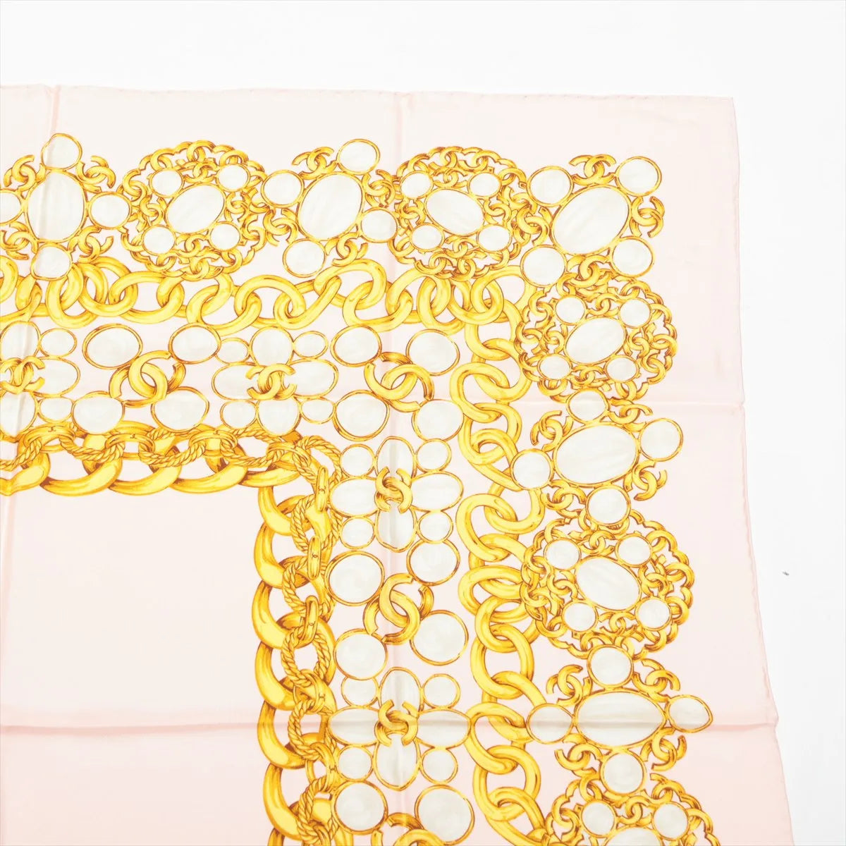 Chanel CC Logo Chain Silk Scarf Pink