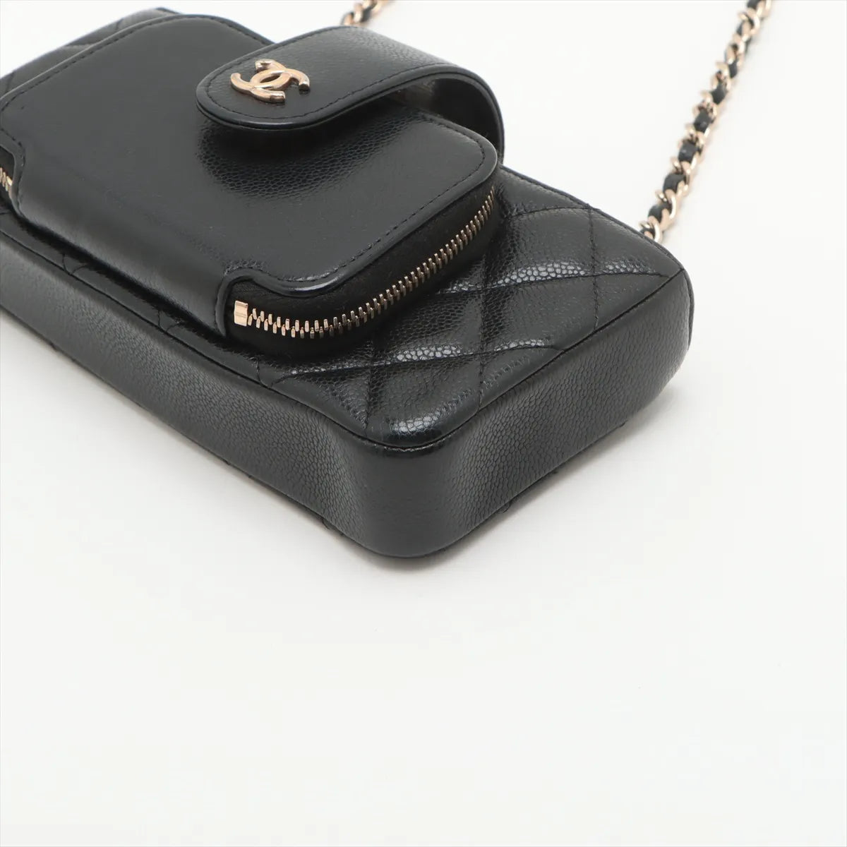 Chanel CC Logo Matelasse Caviar Skin Chain Shoulder Bag Black