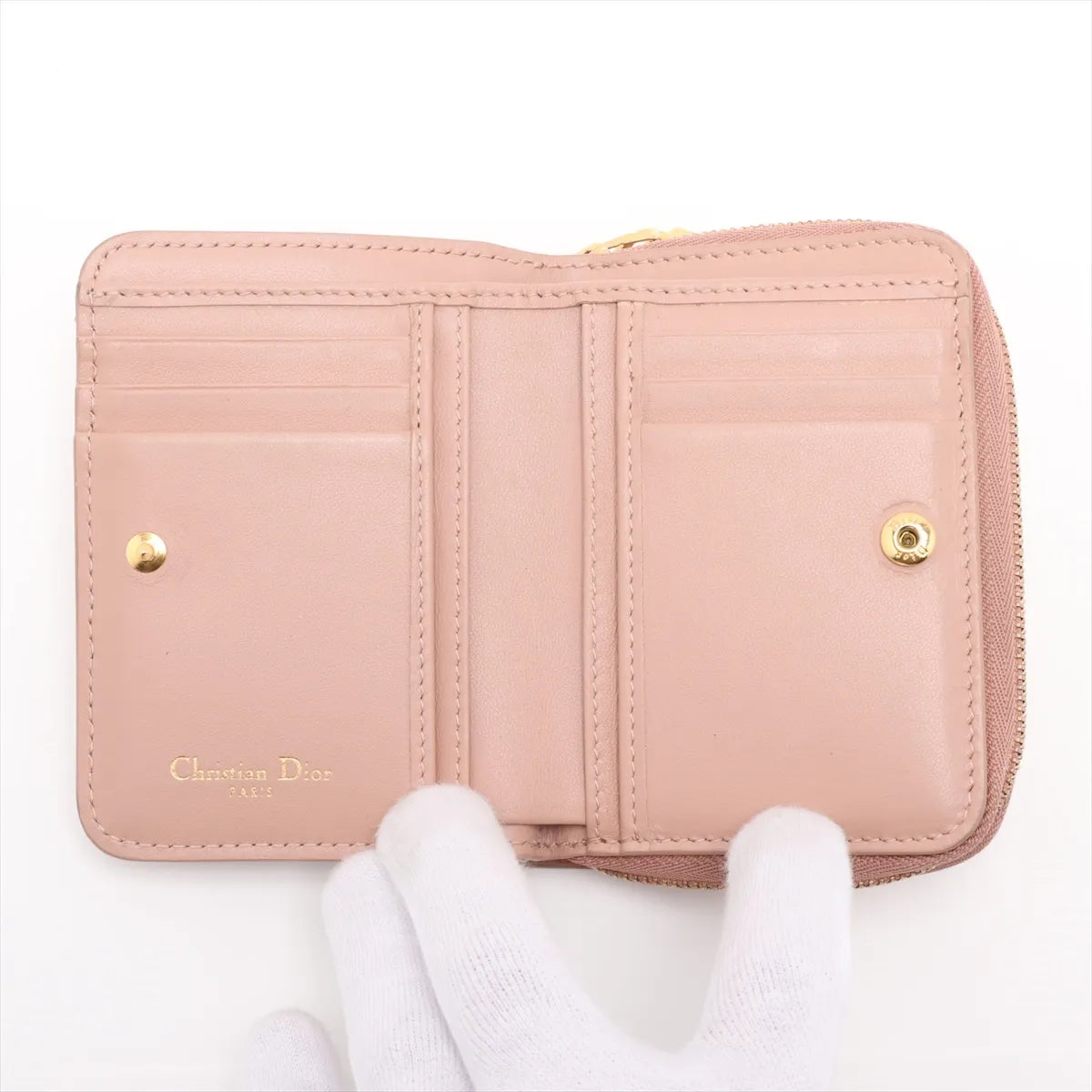 Dior Caro Scarlet Cannage Lambskin Compact Wallet Pink