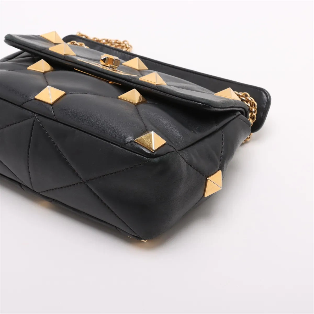 Valentino Garavani Roman Stud Leather Two-Way Chain Shoulder Bag Black