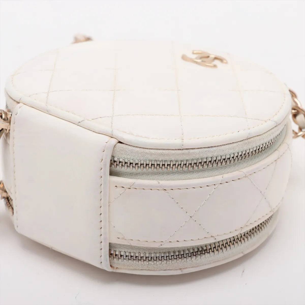 Chanel CC Logo Matelasse Leather Two-Way Round Shoulder Bag White
