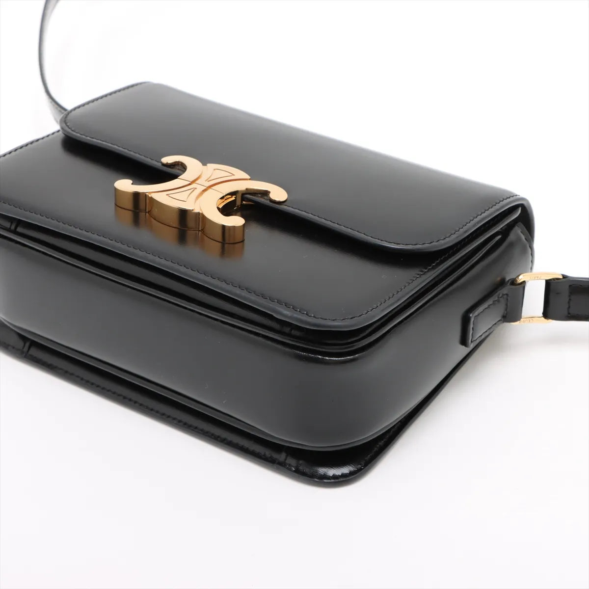 Celine Triomphe Teen Leather Shoulder Bag Black