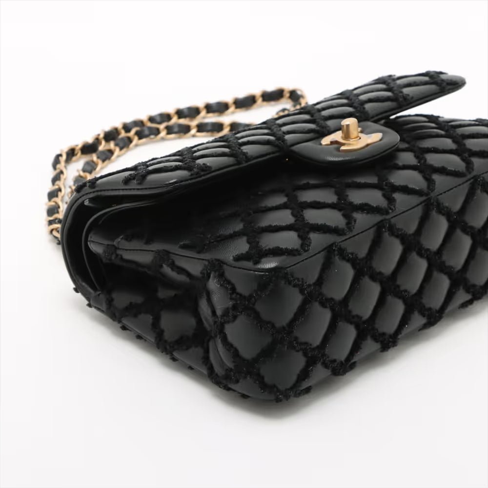 Chanel CC Logo Matelasse Lambskin Fabric Double Flap Double Chain Bag Black