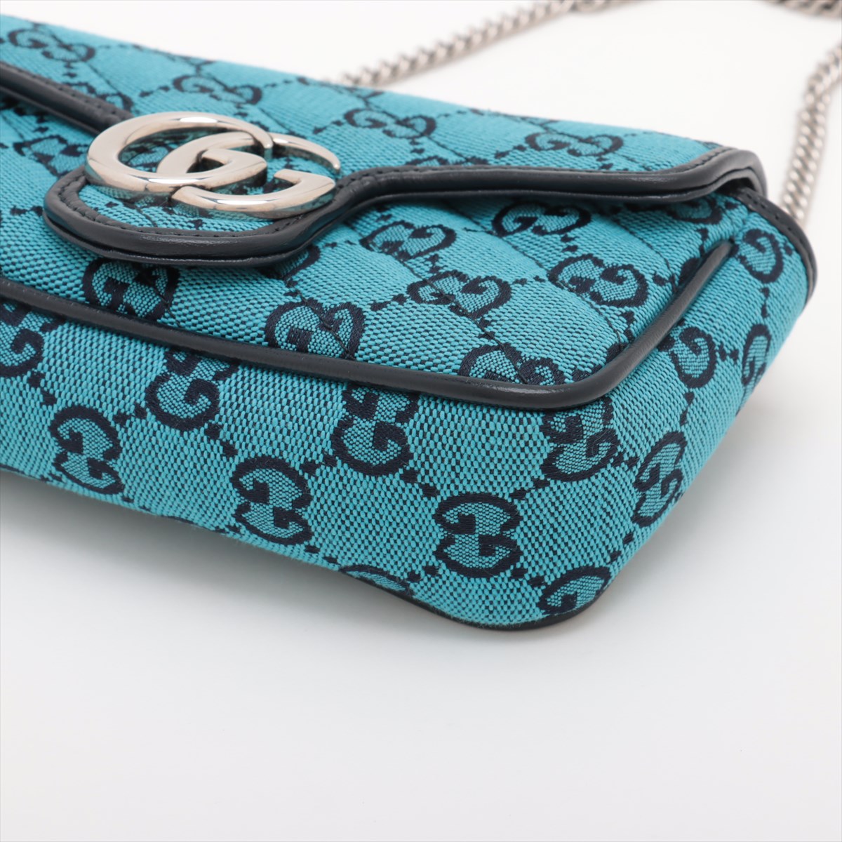 Gucci GG Marmont Canvas Leather Chain Shoulder Bag Blue