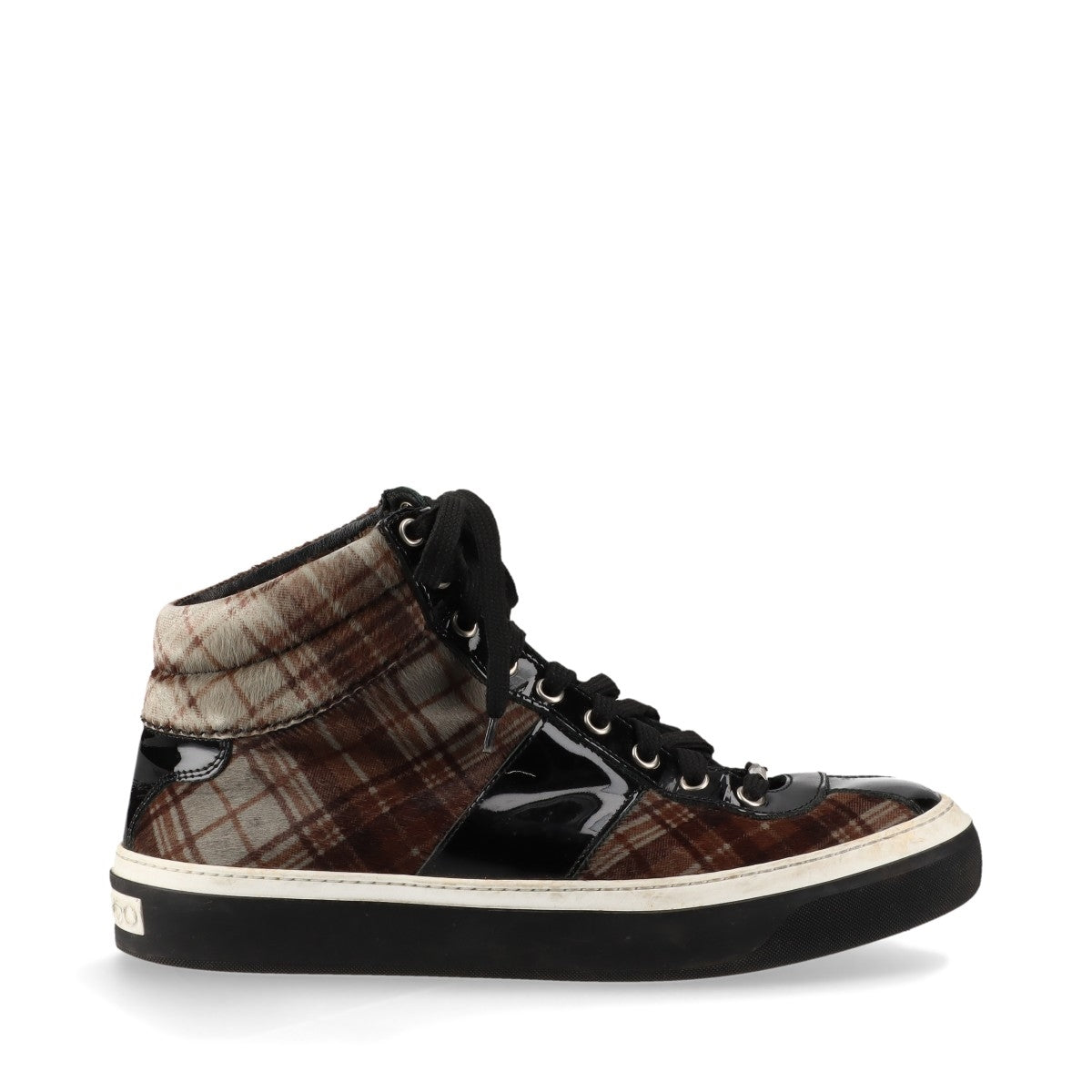 Jimmy Choo Check Fabric High-top Sneakers  Black × Brown