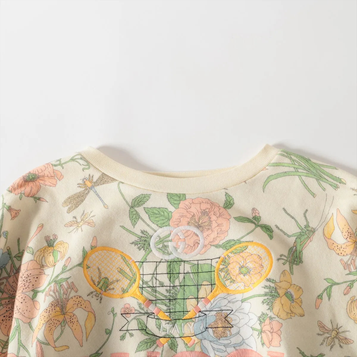 Gucci Tennis Floral Cotton Sweatshirt Cream
