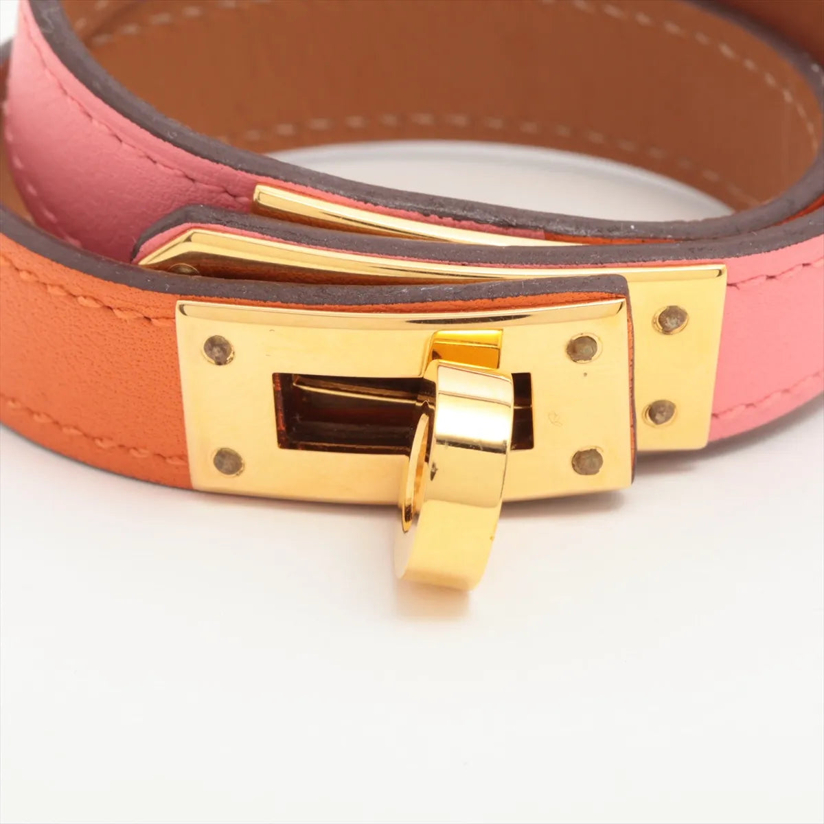 Hermès Kelly Double Tour Two-tone Bracelet Rose Azalee x Orange