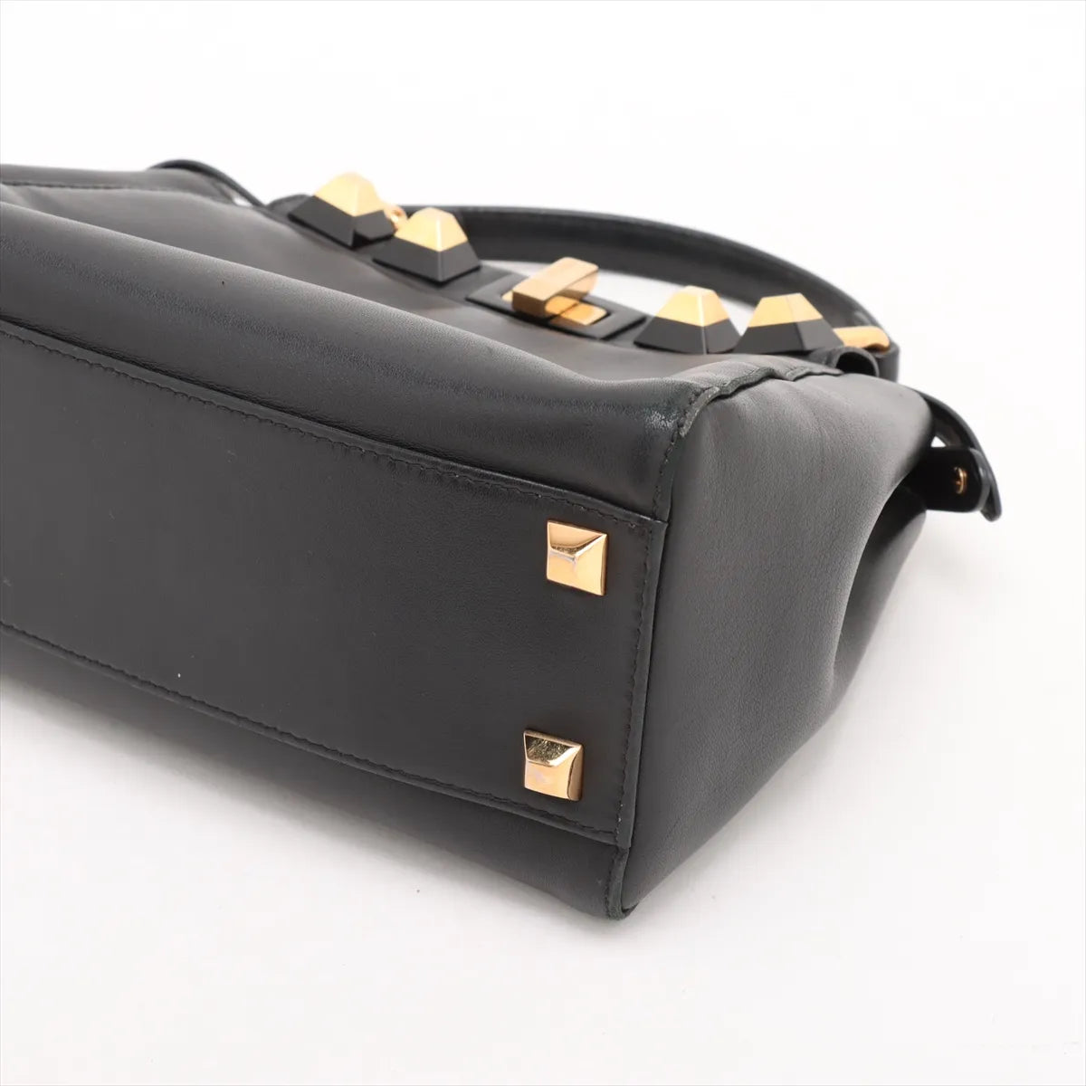 Fendi Mini Peek-a-boo Studded Leather Two-Way Shoulder Bag Black