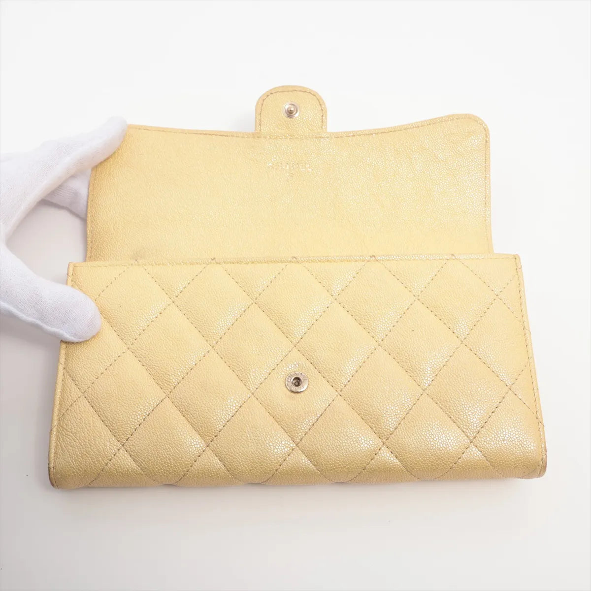 Chanel CC Logo Matelasse Caviar Skin Long Wallet Yellow