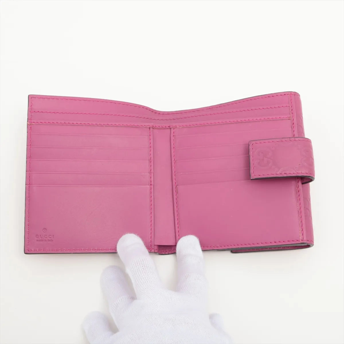 Gucci Guccissima Ribbon Leather Compact Wallet Pink