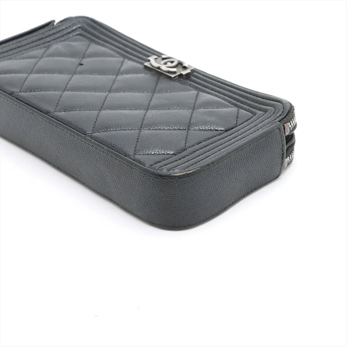 Chanel Boy CC Logo Caviar Skin Chain Zippy Two-Way Wallet Black