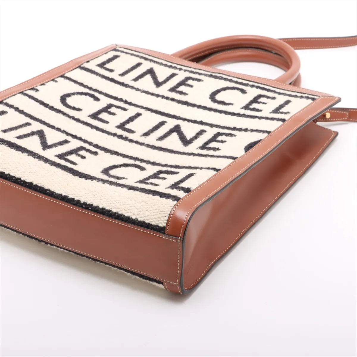 Celine Monogram Cloth Vertical Cabas Tote Shoulder Bag Beige x Brown