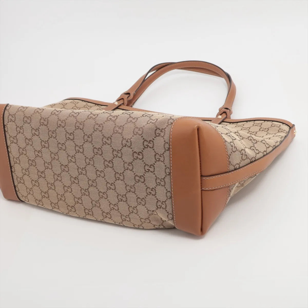 Gucci GG Canvas Leather Tote Bag in Beige Brown