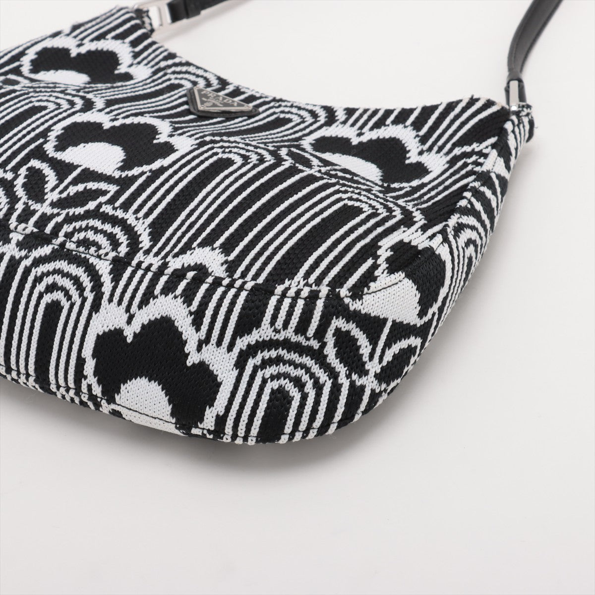 Prada Cleo Jacquard Shoulder Bag Black x White