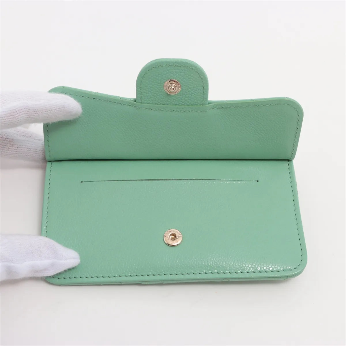 Chanel CC Logo Matelasse Caviar Skin Coin Purse Green