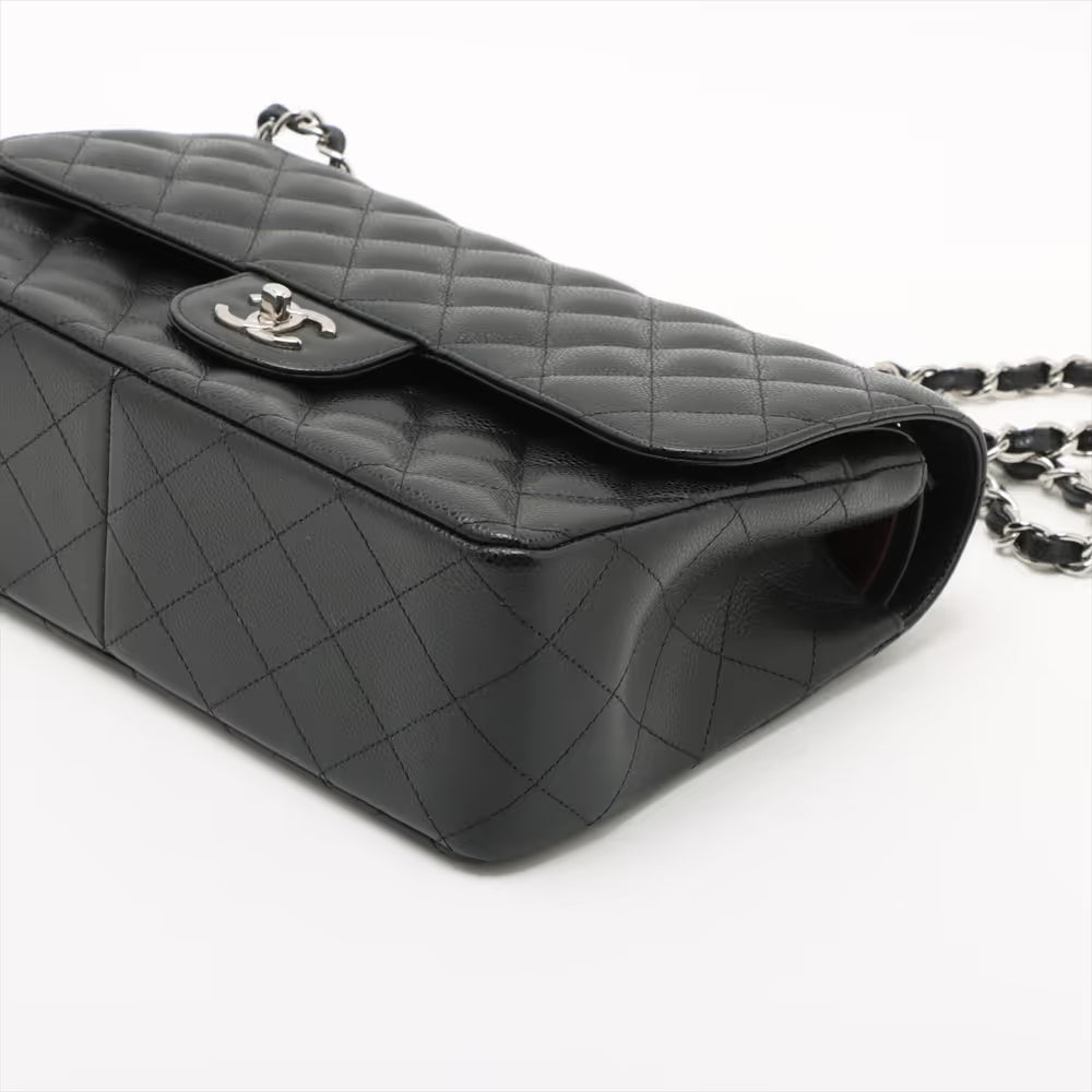 Chanel 30 Large Caviar Skin Double Flap Double Chain Bag Black