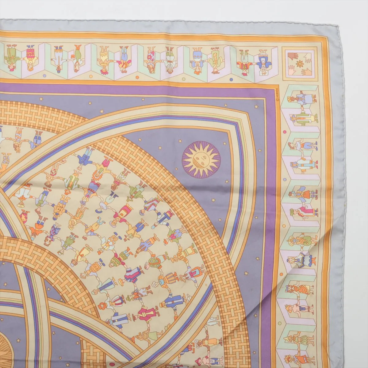 Hermes Carre 90 Donner La Main Silk Scarf Gray x Multicolor