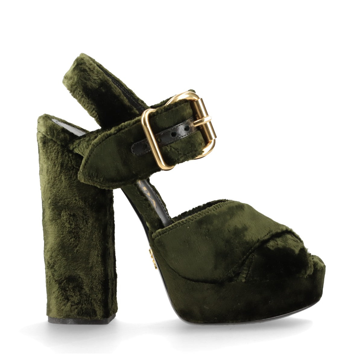 Prada Velour Leather Block Sandal Khaki