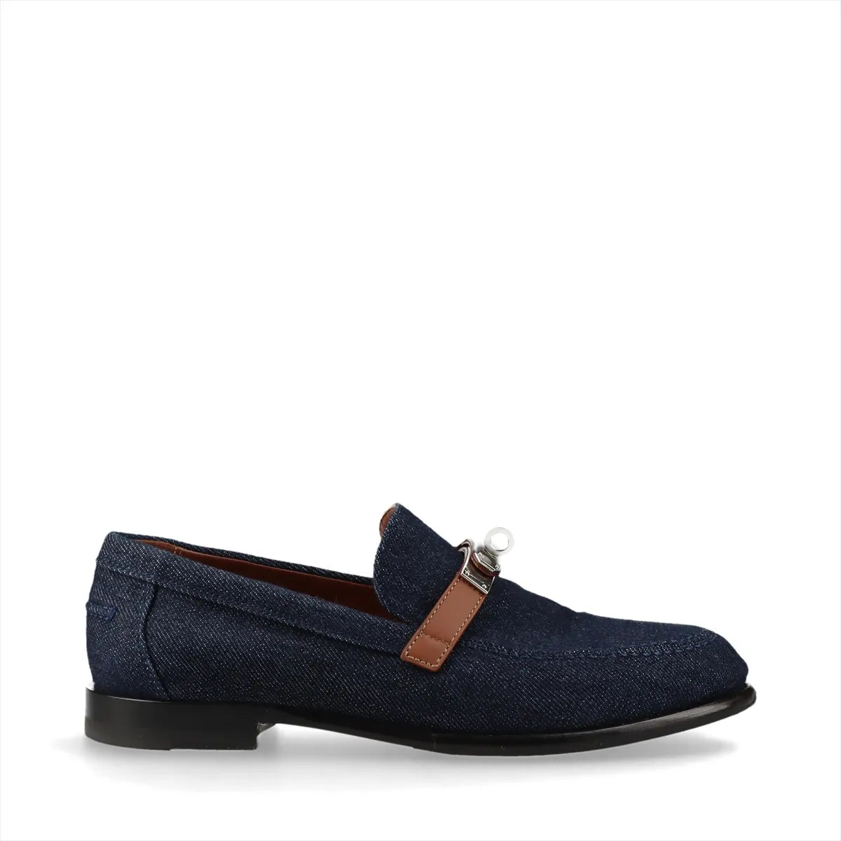 Hermès Kelly Denim Leather Loafer Navy x Brown