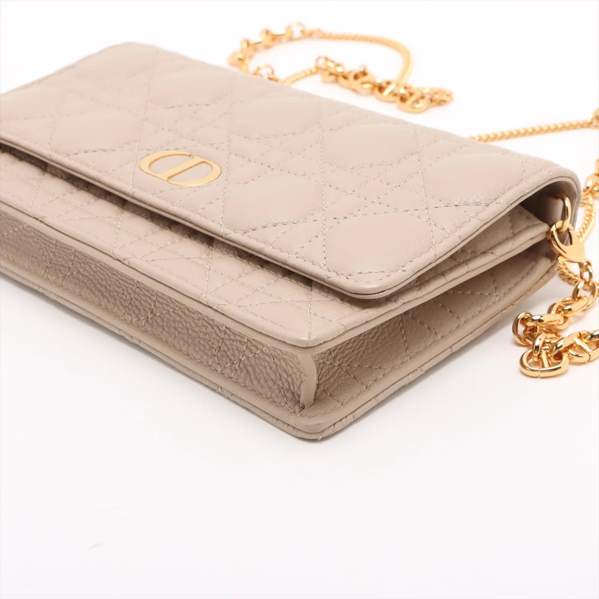 Christian Dior Cannage Caro Leather Wallet on Chain Beige
