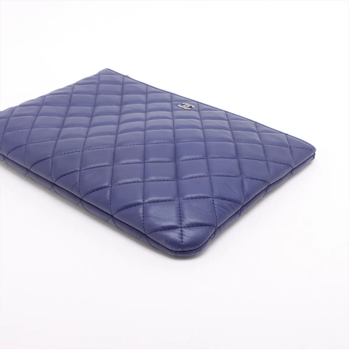 Chanel CC Logo Matelasse Lambskin Clutch Bag Blue