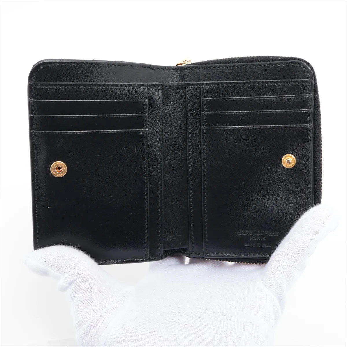 Saint Laurent Johan Leather Compact Wallet Black