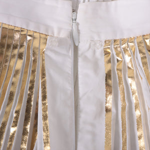 Valentino Garavani High-rise Pleated Midi Skirt White x Metallic Gold