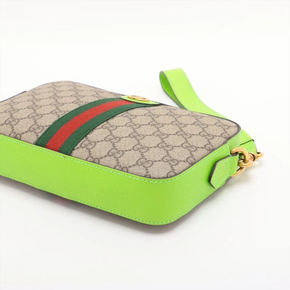 Gucci GG Supreme Ophidia Leather Shoulder Bag Beige x Neon Green