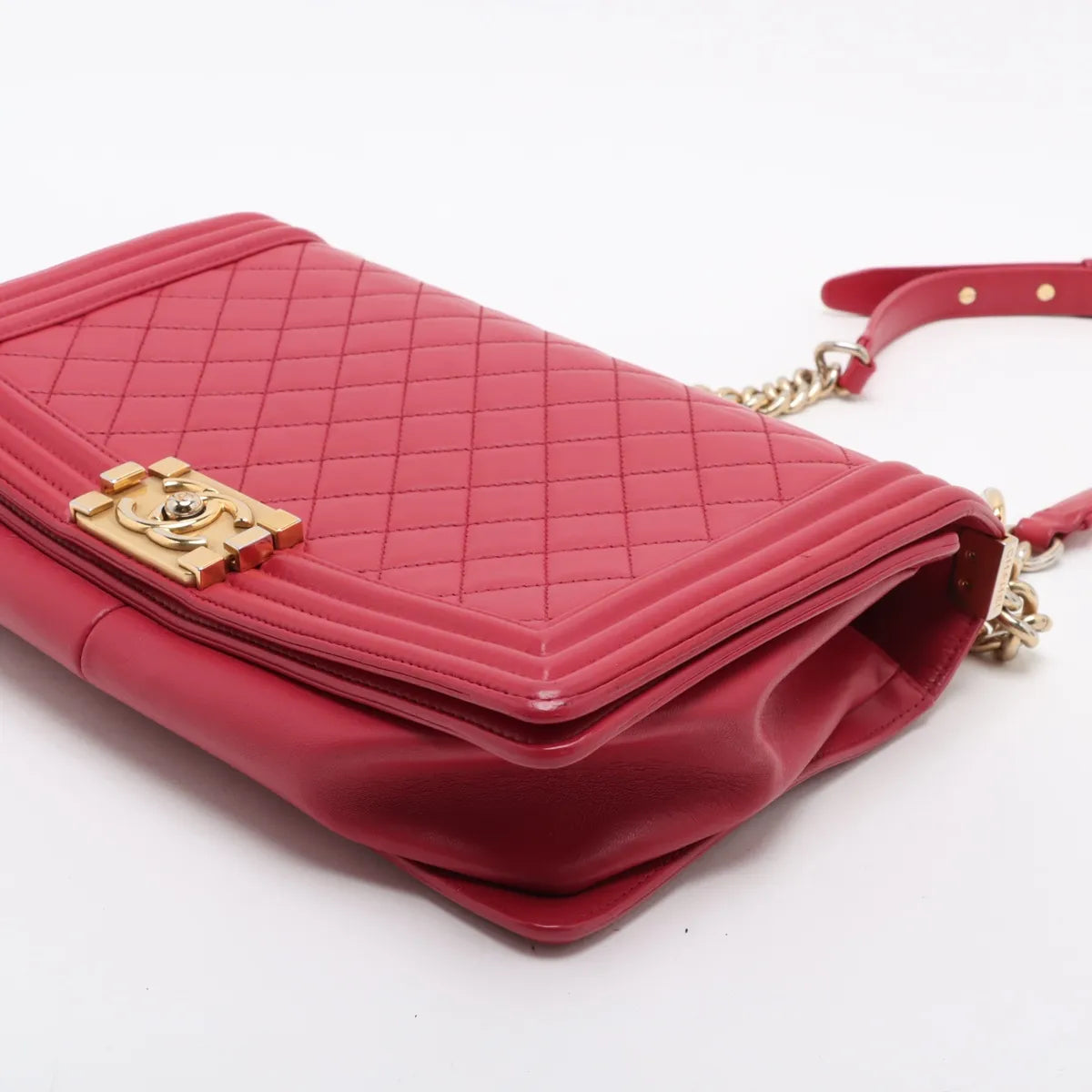 Chanel Boy Chanel 28 Large Lambskin Chain Shoulder Bag Red