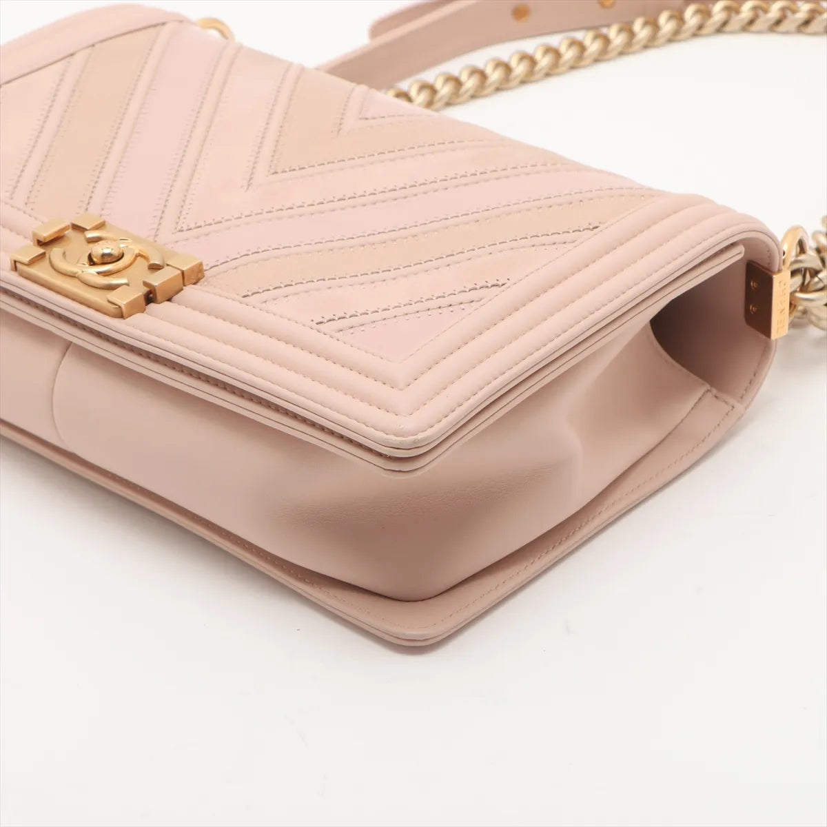 Chanel Boy Chevron V Stitch Chain Shoulder Bag Beige
