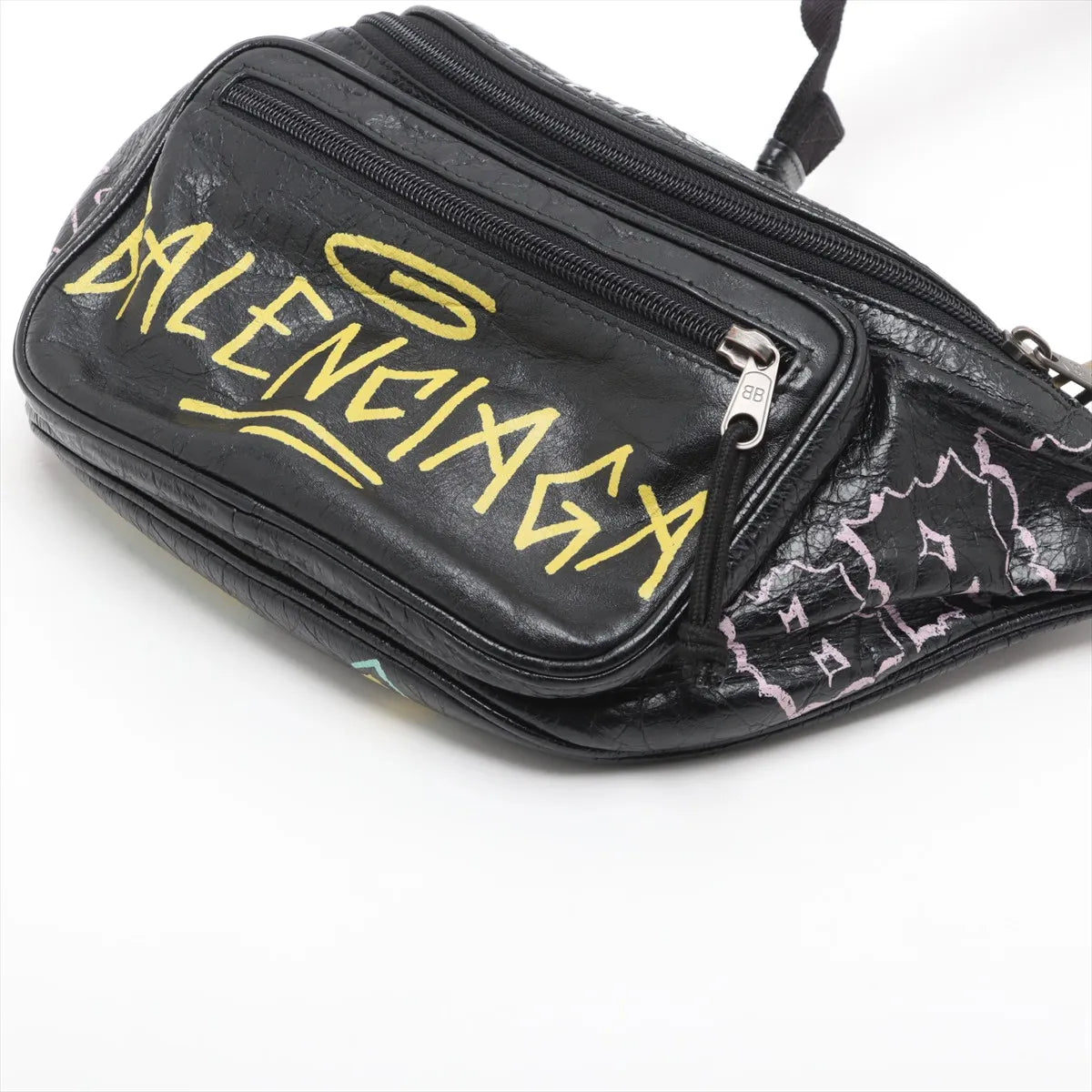 Balenciaga Graffiti Explorer Leather Sling Backpack Black