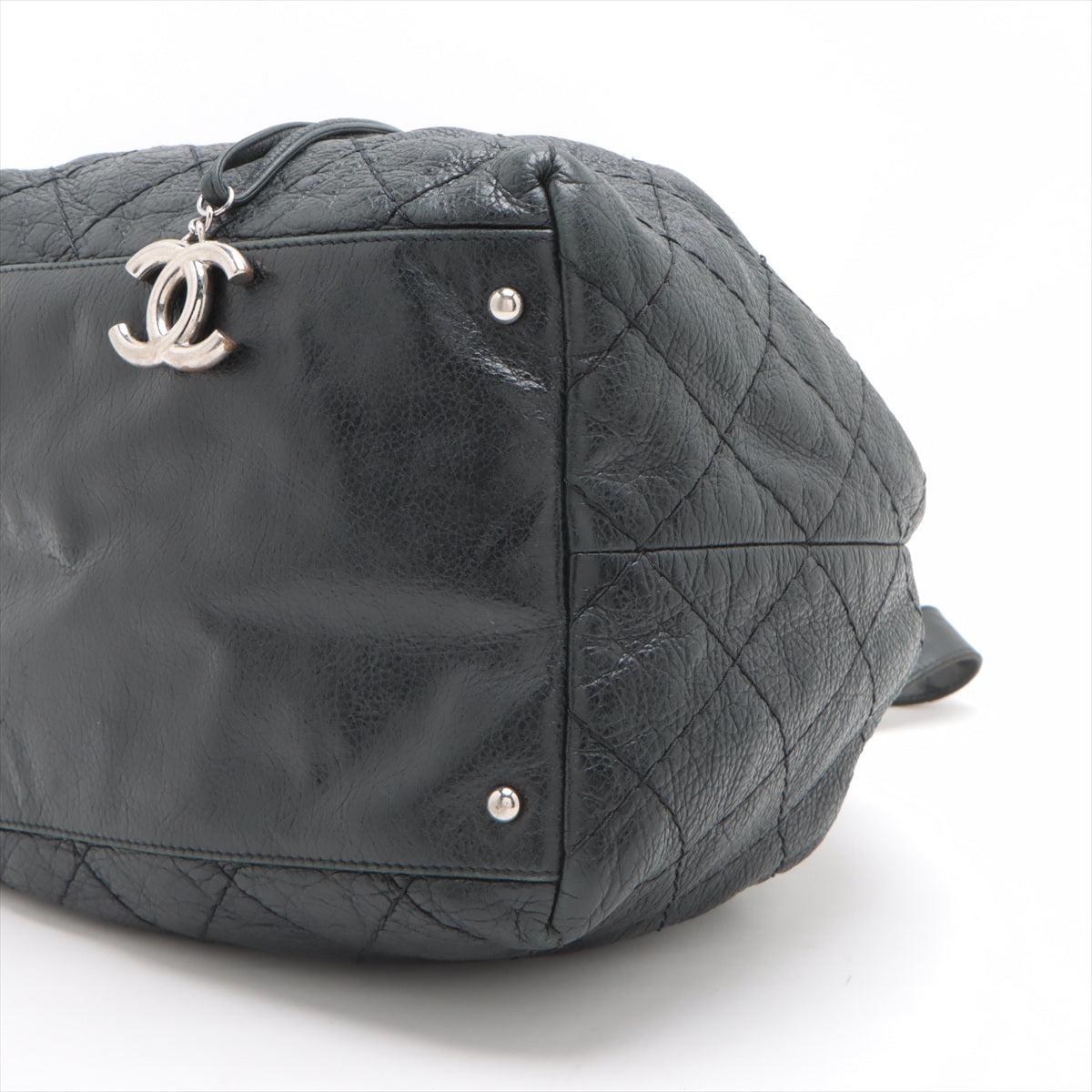 Chanel CC Logo Wild Stitch Leather Drawstring Shoulder Bag Black