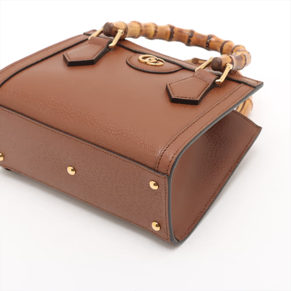 Gucci Bamboo Diana Leather Two-Way Handbag Brown