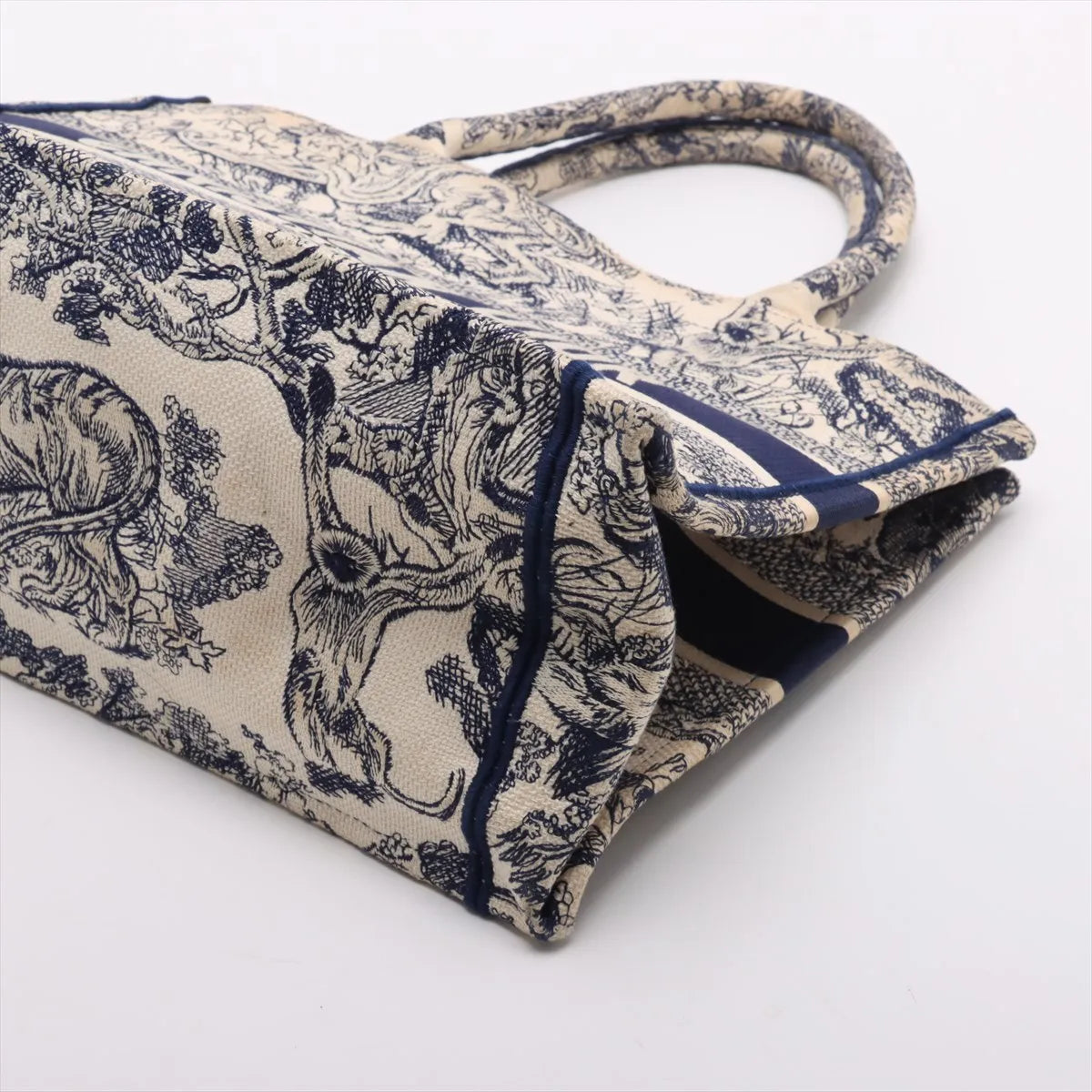 Christian Dior Toile De Jouy Embroidery Medium Canvas Book Tote Bag White x Blue
