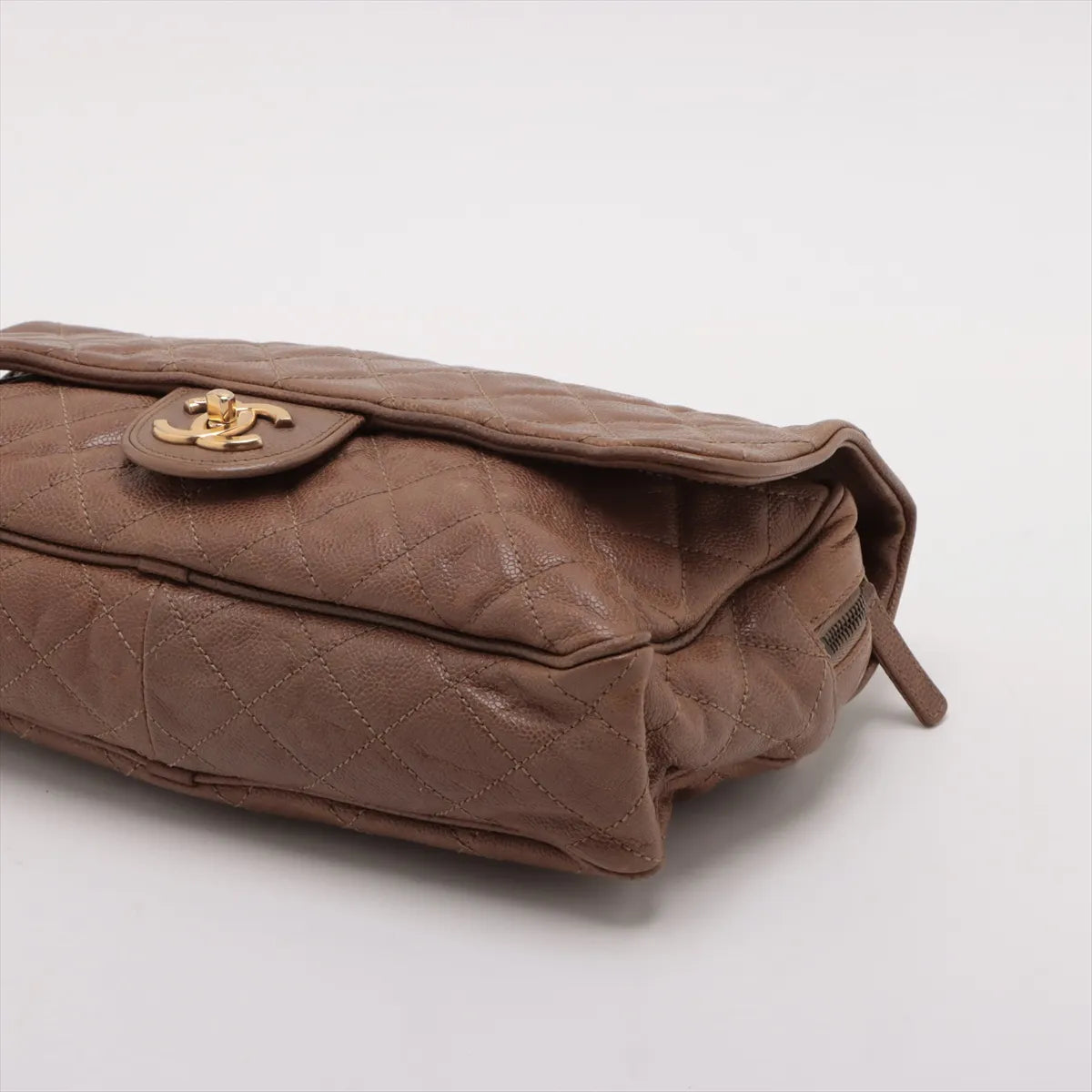 Chanel CC Logo Matelasse Caviar Skin Single Flap Double Chain Bag Brown