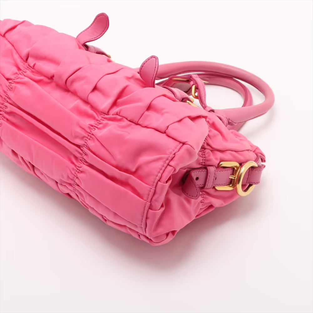 Prada Tessuto Nylon Leather Two-Way Handbag Pink