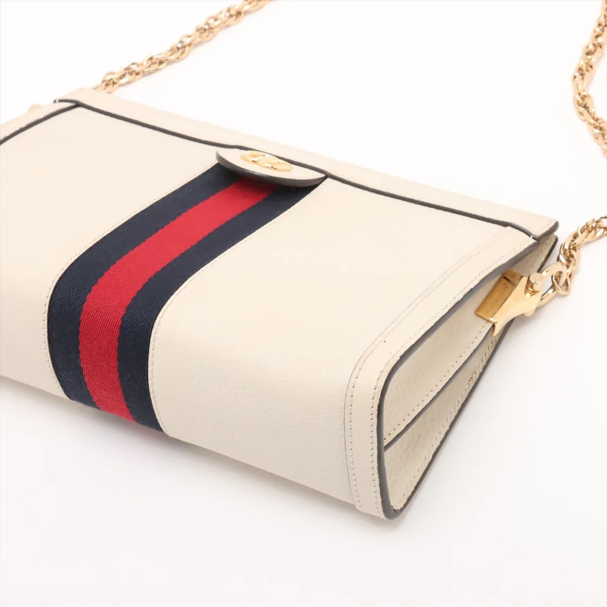 Gucci Ophidia Leather Chain Shoulder Bag White