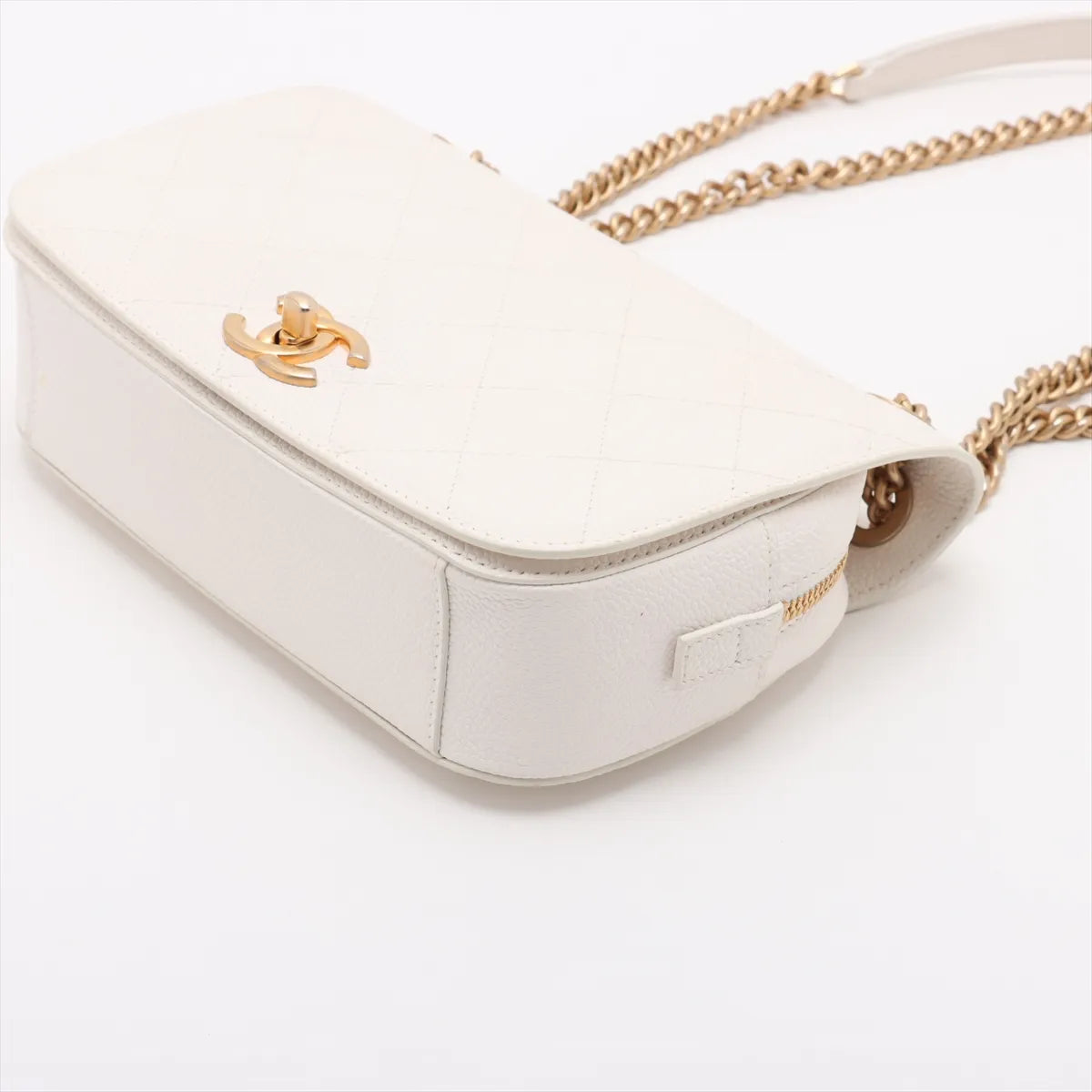 Chanel CC Logo Matelasse Caviar Skin Chain Shoulder Bag White