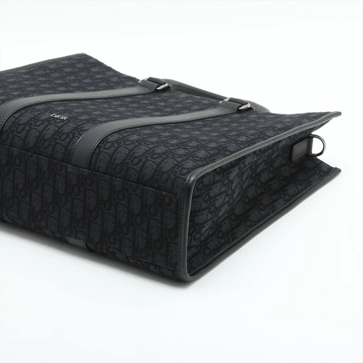 Christian Dior Oblique East West Canvas Leather Two-Way Handbag Black