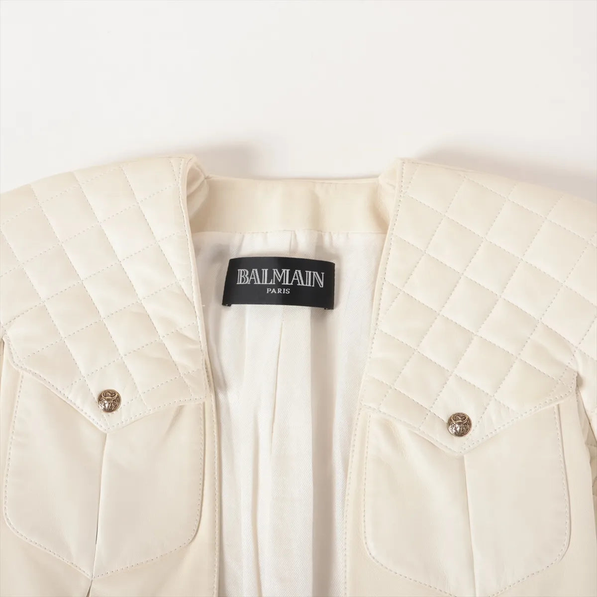 Balmain Lambskin Matelasse Blazer White
