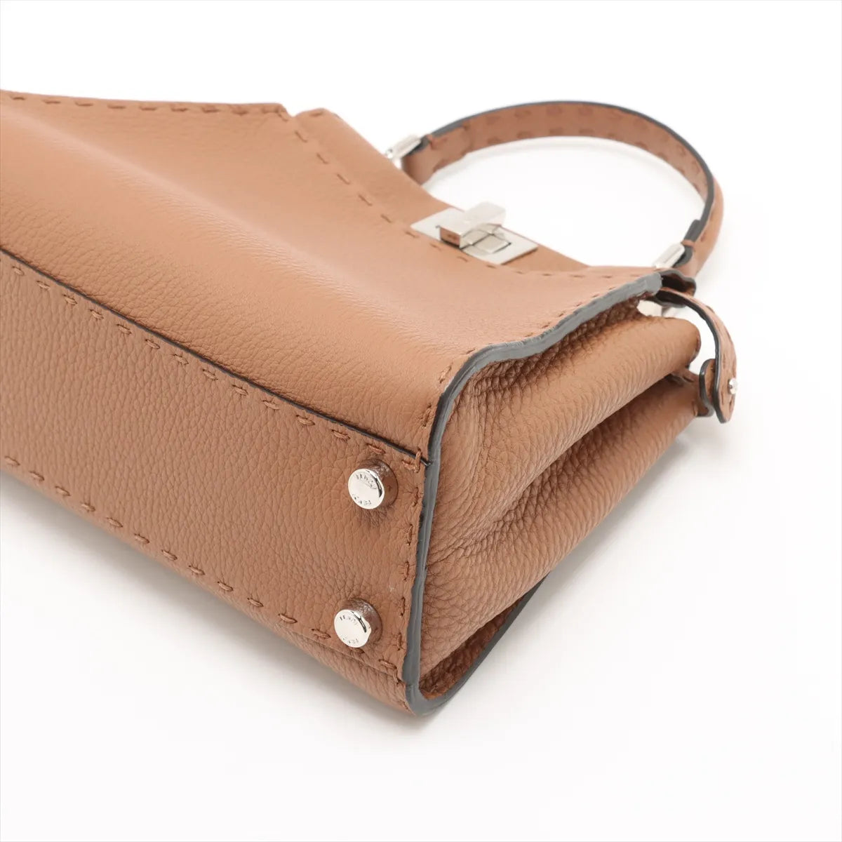 Fendi Selleria Mini Peekaboo Leather Two-Way Handbag Brown