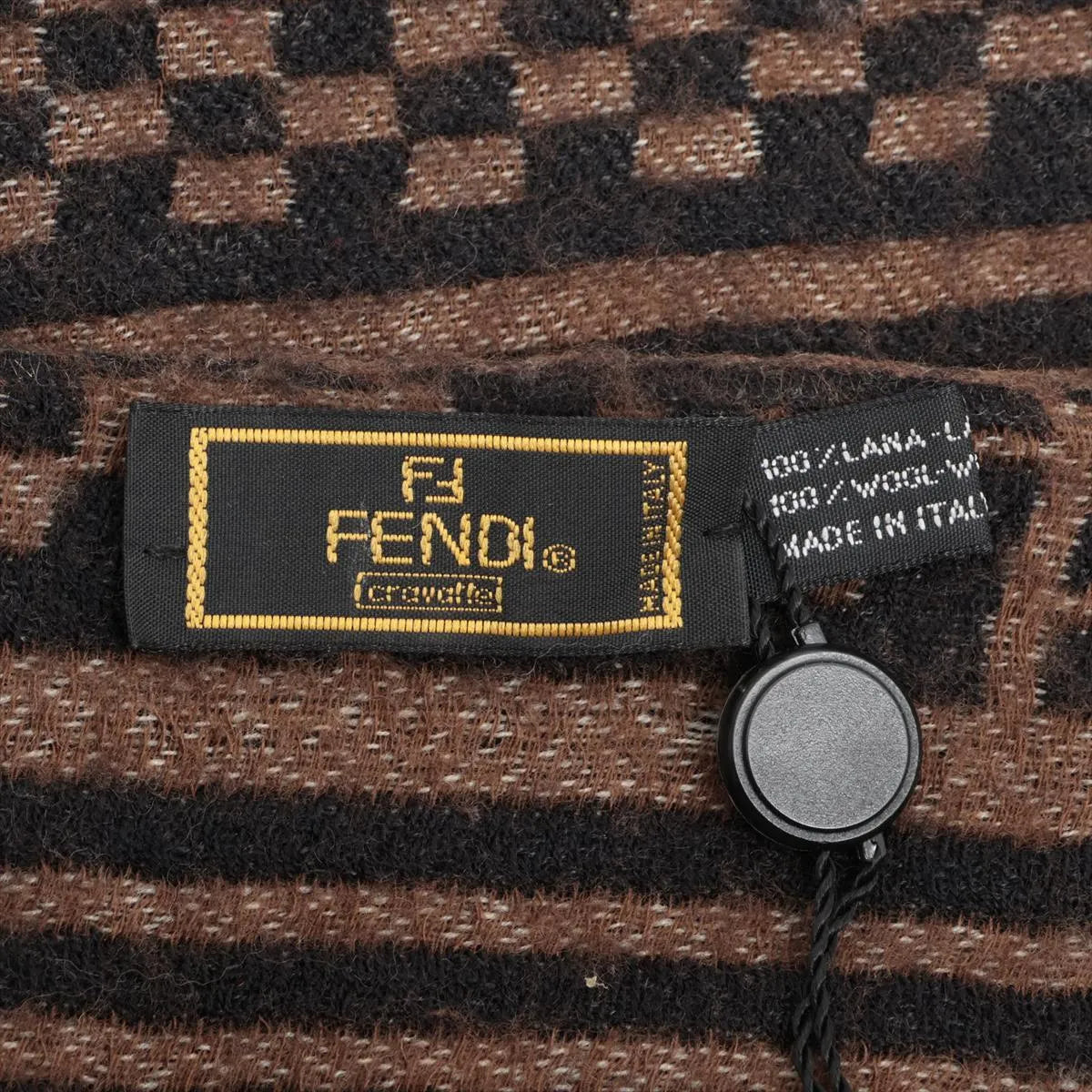 Fendi Logo Wool Scarf Brown x Black